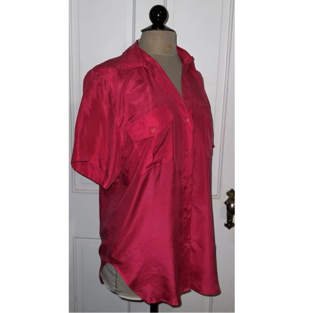 Jacqueline Ferrar 100% Silk Blouse Fuchsia Hot Pink Button Up Vintage 80s Top M